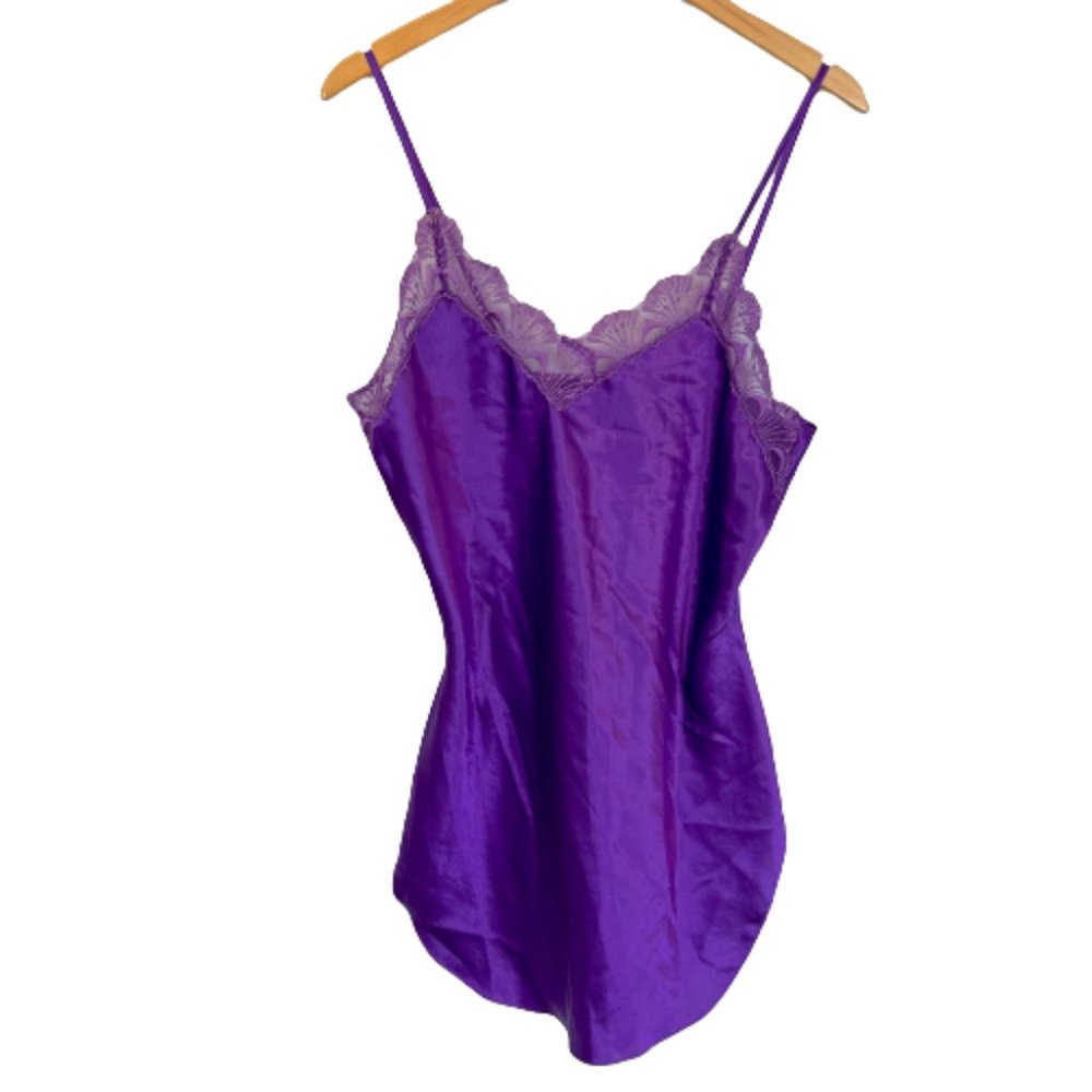 Victoria's Secret Gold Label Vintage Purple Silky Chemise Slip Lace Size Medium